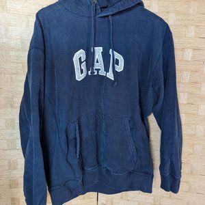 VTG 90s GAP Logo Spellout Faded Blue Pullover Hoodie Sweatshirt M Kanye Yeezy